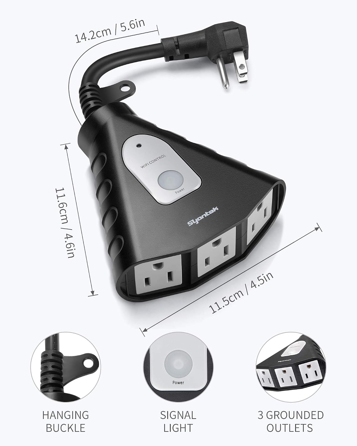 Syantek Outdoor WiFi Outlet, Outdoor Plug with 3 Ground Outlets, Compatible with Amazon Alexa, Google Assistant, Remote Control Outdoor Light Timer Outlet Waterproof, FCC Certified