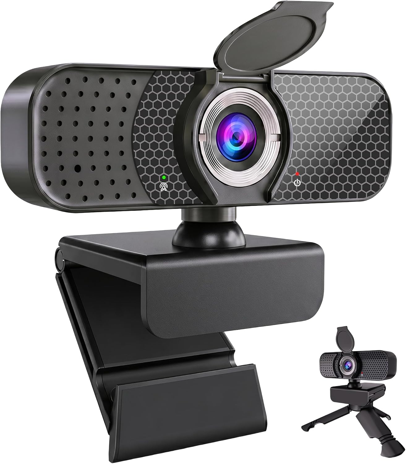 C26 1080P Webcam with Microphone USB Computer Camera USB-A-USB-C Adapter | 105° FOV Noise-Reducing Mic, Auto Light Correction, Privacy Cover & Tripod, Plug&Play for PC/Mac/Laptop, Zoom/Teams/Streaming