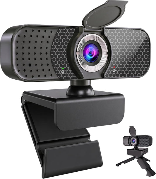 C26 1080P Webcam with Microphone USB Computer Camera USB-A-USB-C Adapter | 105° FOV Noise-Reducing Mic, Auto Light Correction, Privacy Cover & Tripod, Plug&Play for PC/Mac/Laptop, Zoom/Teams/Streaming