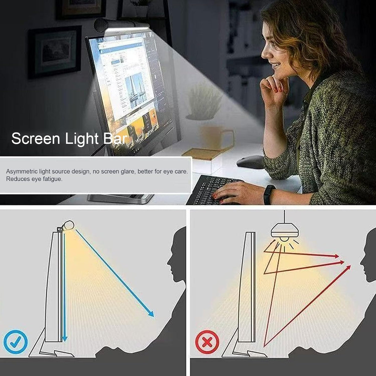 Pssopp Monitor Light Bar, USB Powered Computer Screen Lamp with 3 Color Modes Stepless Dimming Anti Eye Care Design for Home Office Desk Study Gaming