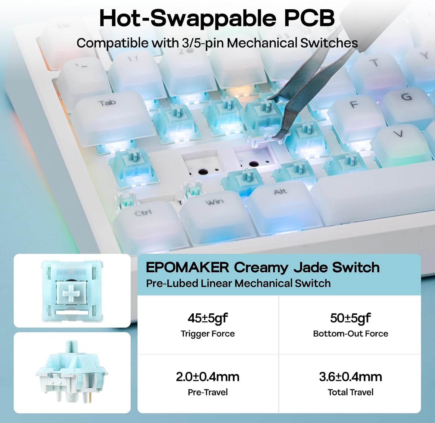 EPOMAKER G84 PRO Wireless Gaming Keyboard w/Screen&Knob, Silicone Keycaps | 8000mAh, Hot-Swap, BT5.0/2.4G/USB-C Mode, RGB, 75% Creamy Mechanical Keyboard for Gamers/Office (White, Creamy Jade Switch)