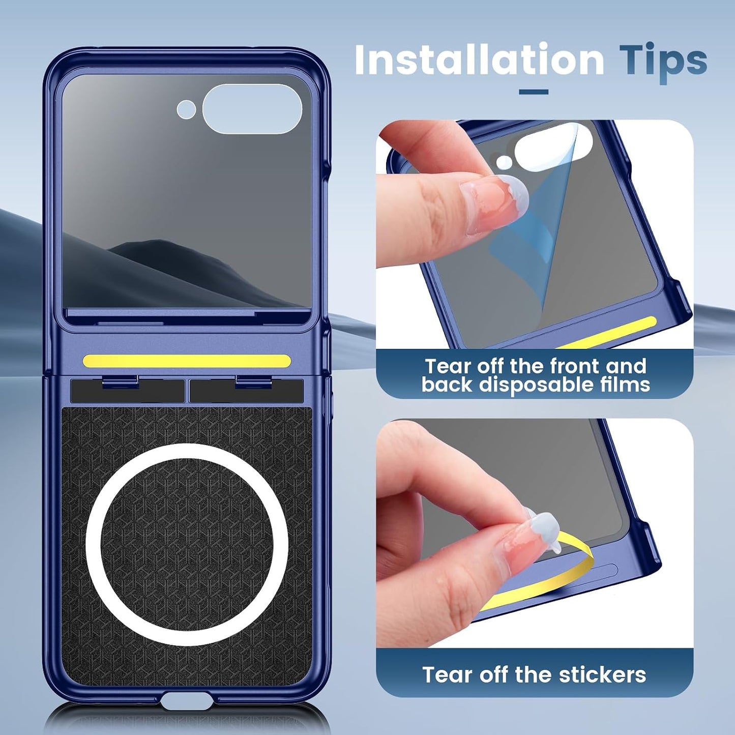 VEGO for Motorola Razr 2026/2025/2024 Case, Compatible with MagSafe | Hinge Protection & Kickstand & Privacy Screen Protector, Magnetic Slim Hard PC Protective Cover for Moto Razr 2026 - Blue