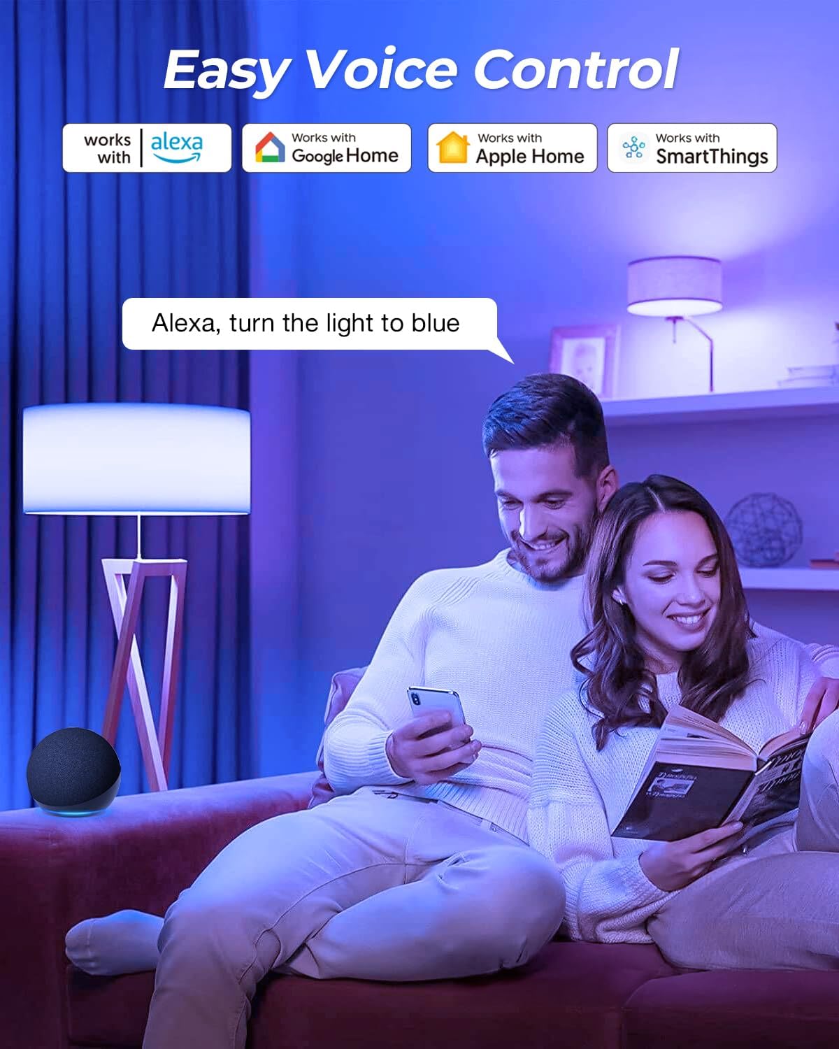 Avatar Controls Matter Smart Light Bulb Compatible with Apple HomeKit/Alexa/Google Home, 9W 2 Pack Color Changing Alexa LED Light Bulbs, Voice/App Controlled Dimmable WiFi Lighting for Room