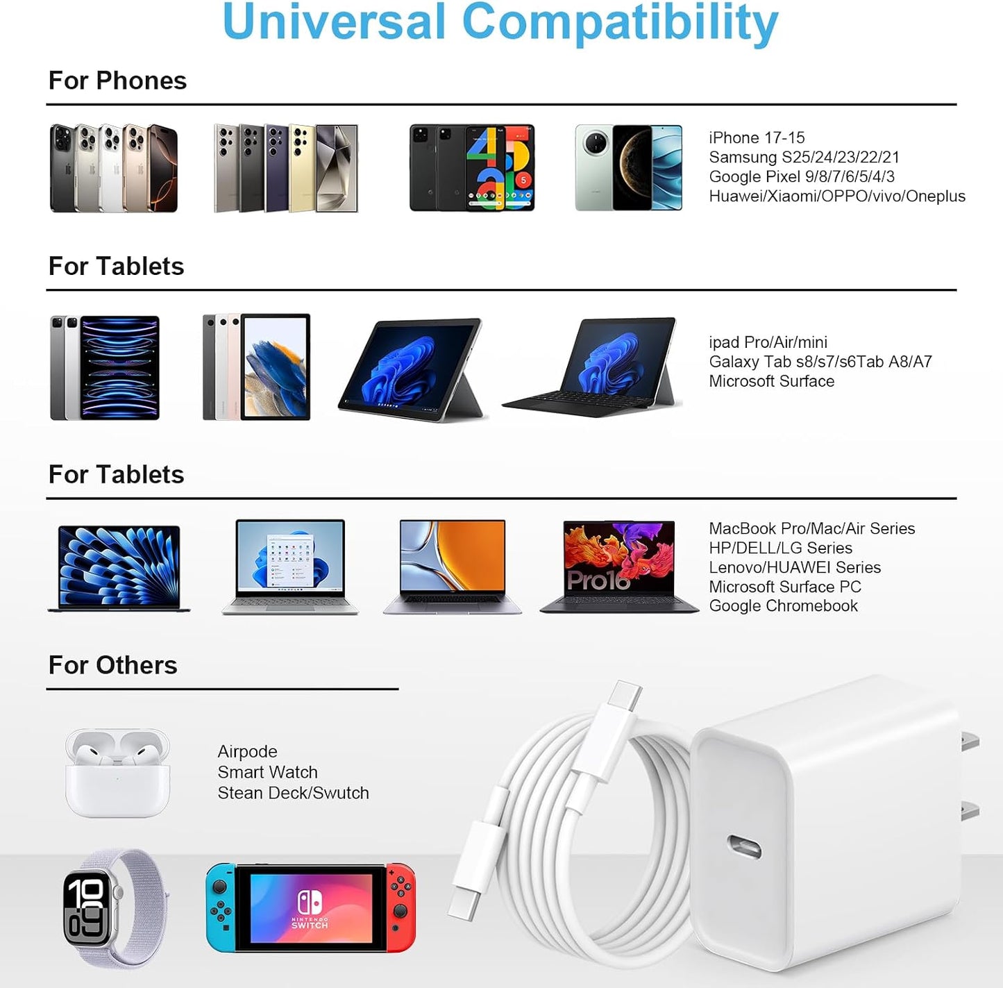 iPhone 17 16 15 Charger Fast Charging Type C Chargers USB C Charger Block | 10FT Extra Long Cable with 2Pack [ETL Safety Certified] 20W Block for iPhone 17/17 Pro/17 Pro Max/16/16 Pro/16 Pro Max/15