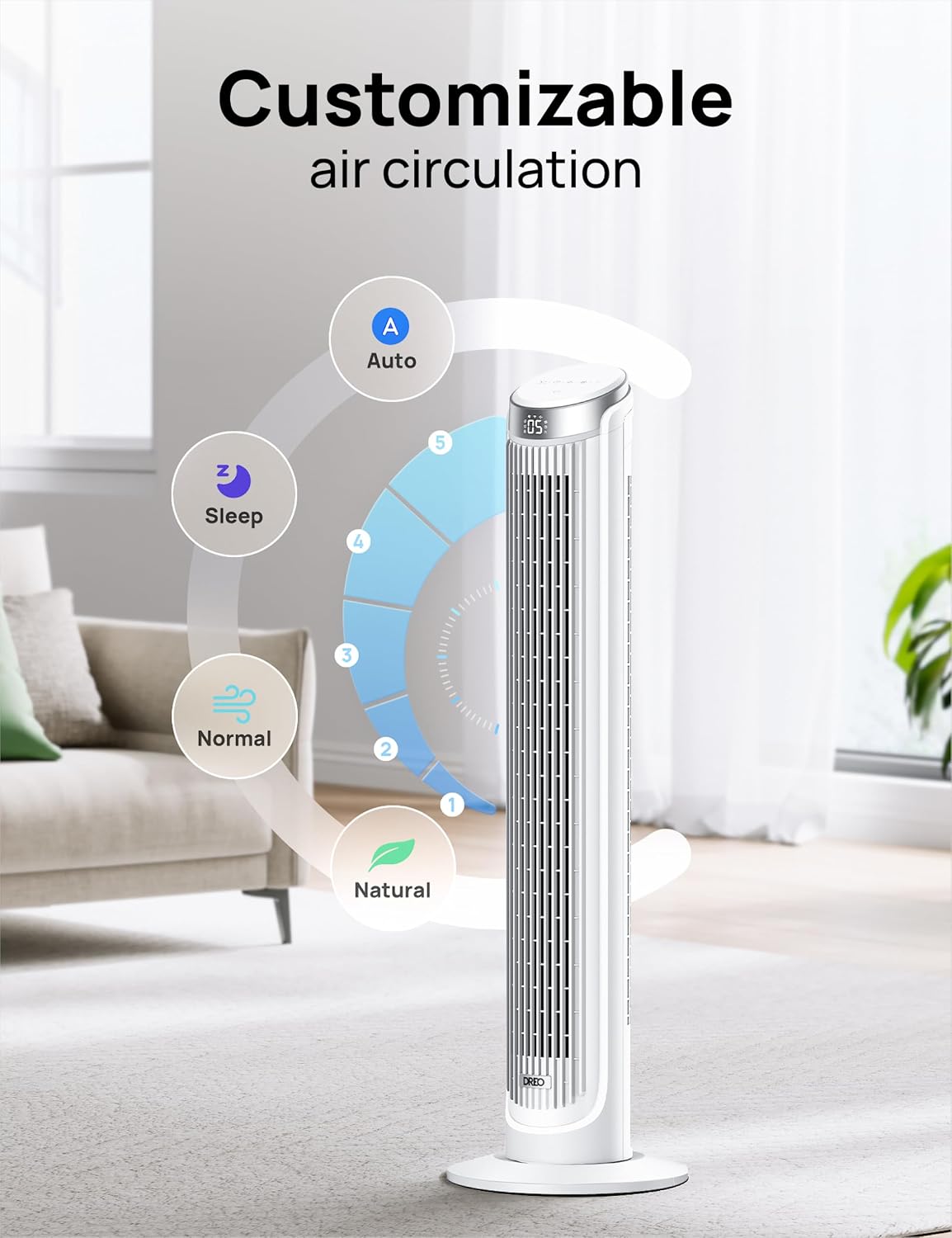 DREO Tower Fan for Bedroom, 90° Oscillating Fans that Blow Cold Air | 26 ft/s Powerful Airflow, 28dB Quiet Fan, 5 Speeds, 4 Cooling Modes, 12H Timer, 40" Standing Floor Fan for Home Office