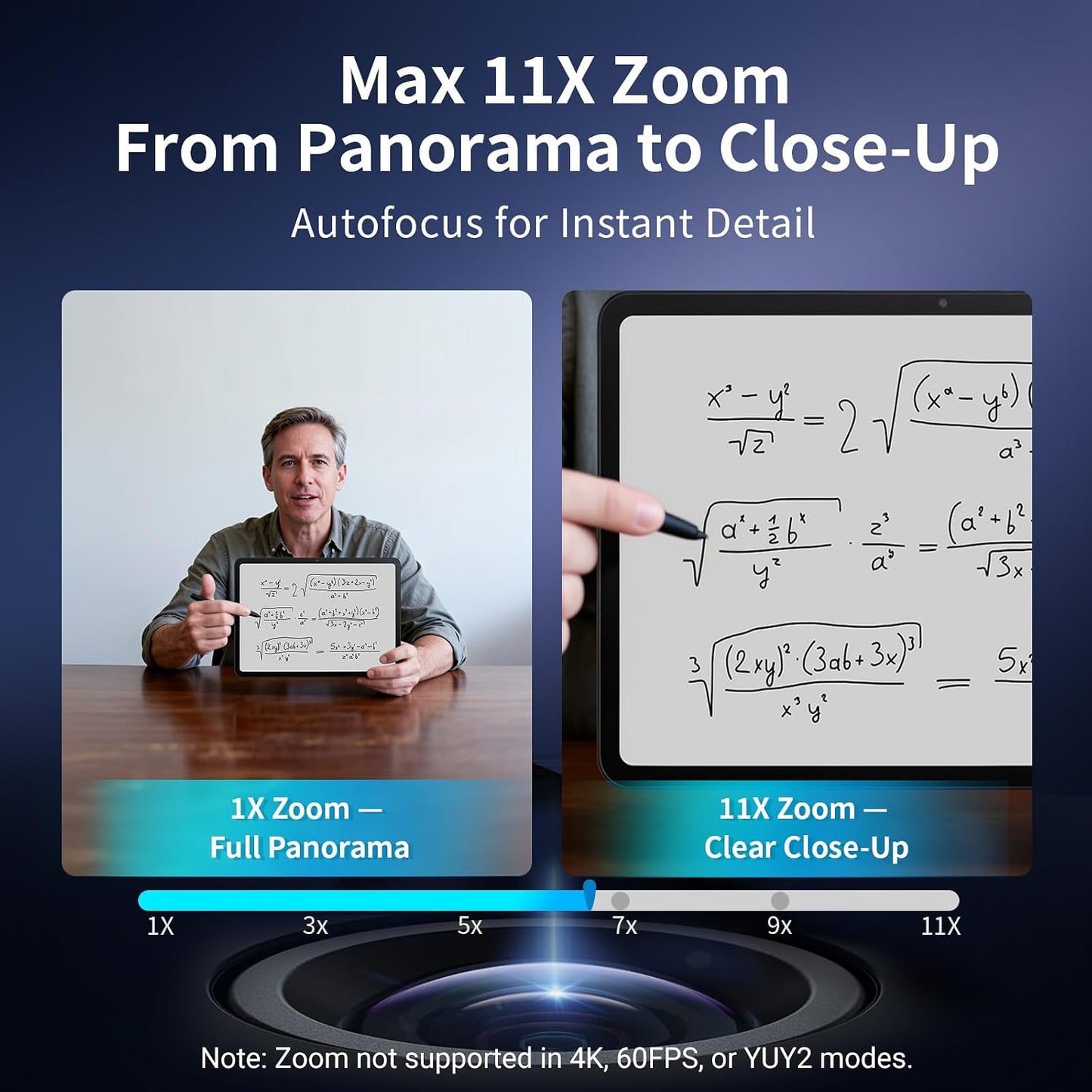 EMEET C60E Dual-Camera 4K Webcam for Streaming, Wide-Angle & Telephoto | Max 11X Hybrid Zoom & PDAF Autofocus, Remote Control, RGB Lighting, 2 Mics, Ideal for Livestreaming and Online Meeting