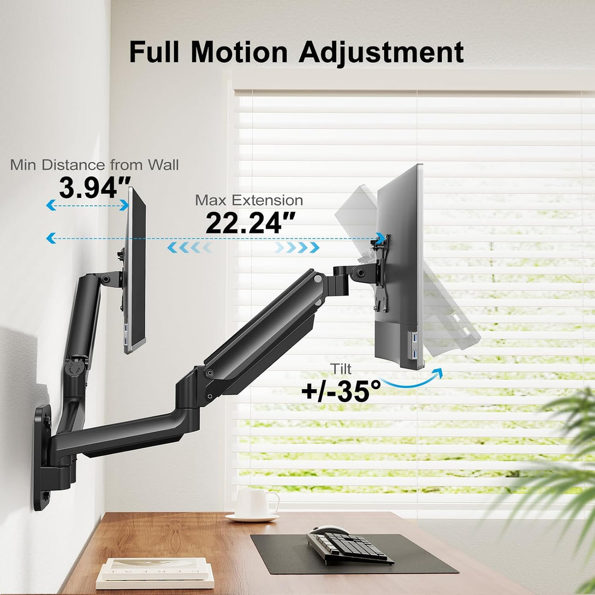 HUANUO Gaming Dual Monitor Wall Mount for 17-32 Inch Computer Screen Mount (4.4-17.6lbs Per Arm) - VESA 75x75/100x100 Height Adjustable Stand for Dual Monitors - Home Office Desk Setup