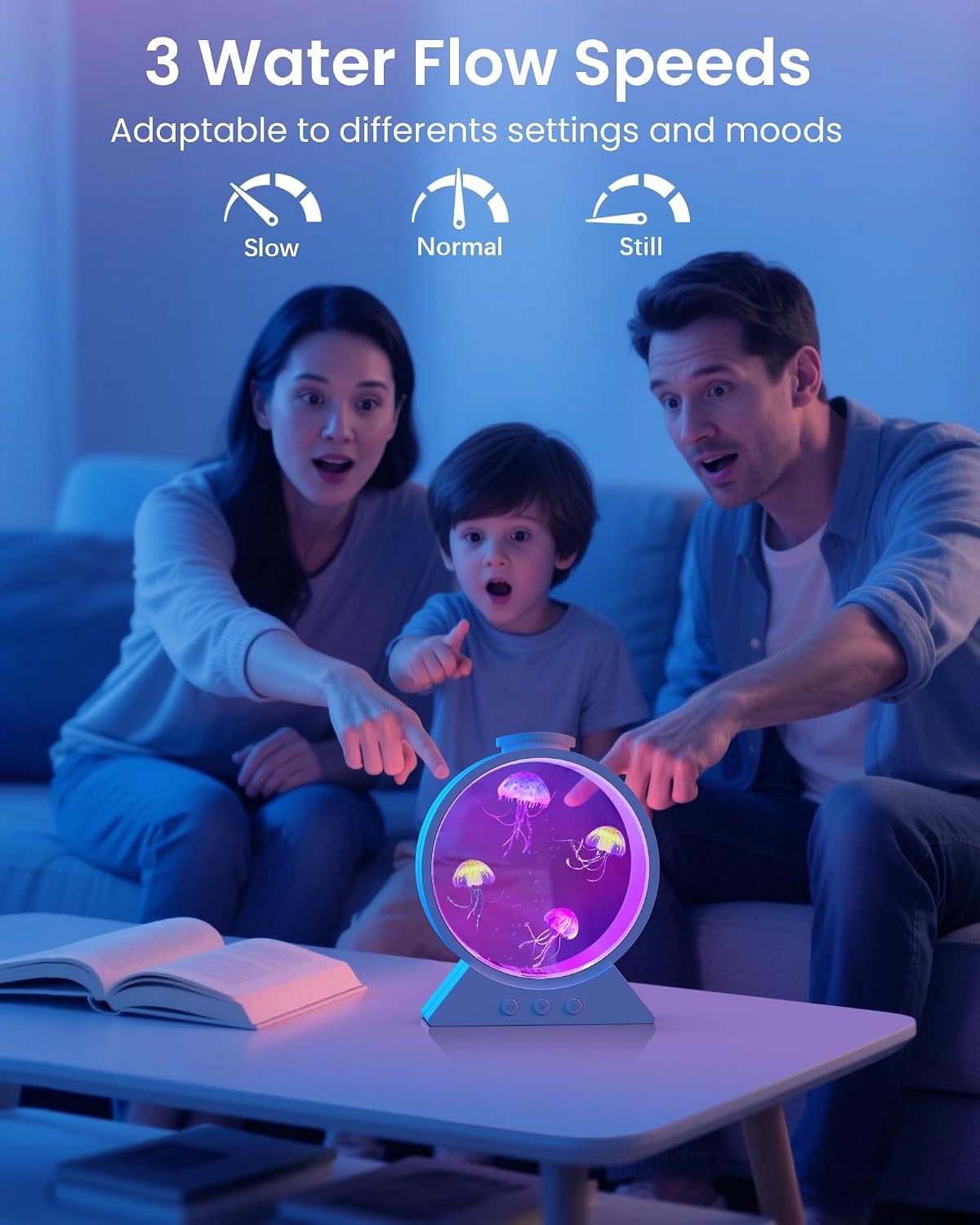 Jellyfish Lamp for Sleep Anxiety Calming Night Light for Bedroom(White) | Whisper-Quiet Sensory | 7 Soft Color Modes | Adjustable Water Flow | 8H Auto-Off Timer | Rounded Tank Lamp Gift for All Ages