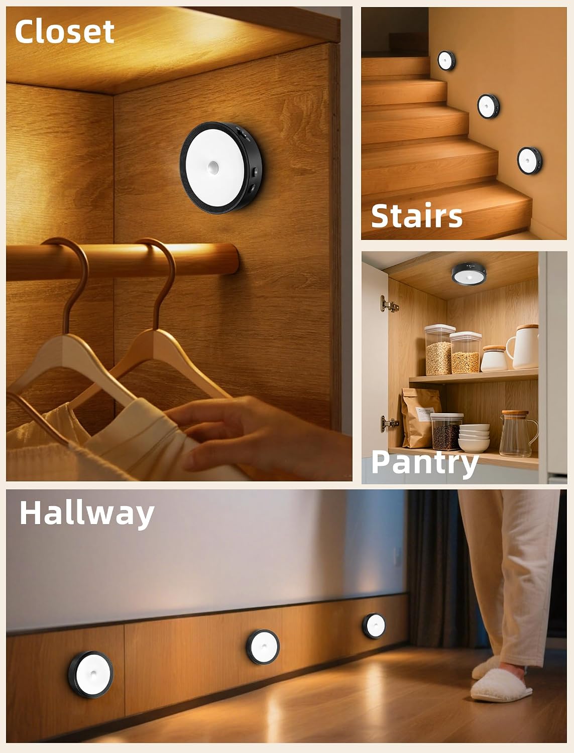 3-PACK Under Cabinet Lighting Rechargeable Puck Lights with Remote Black