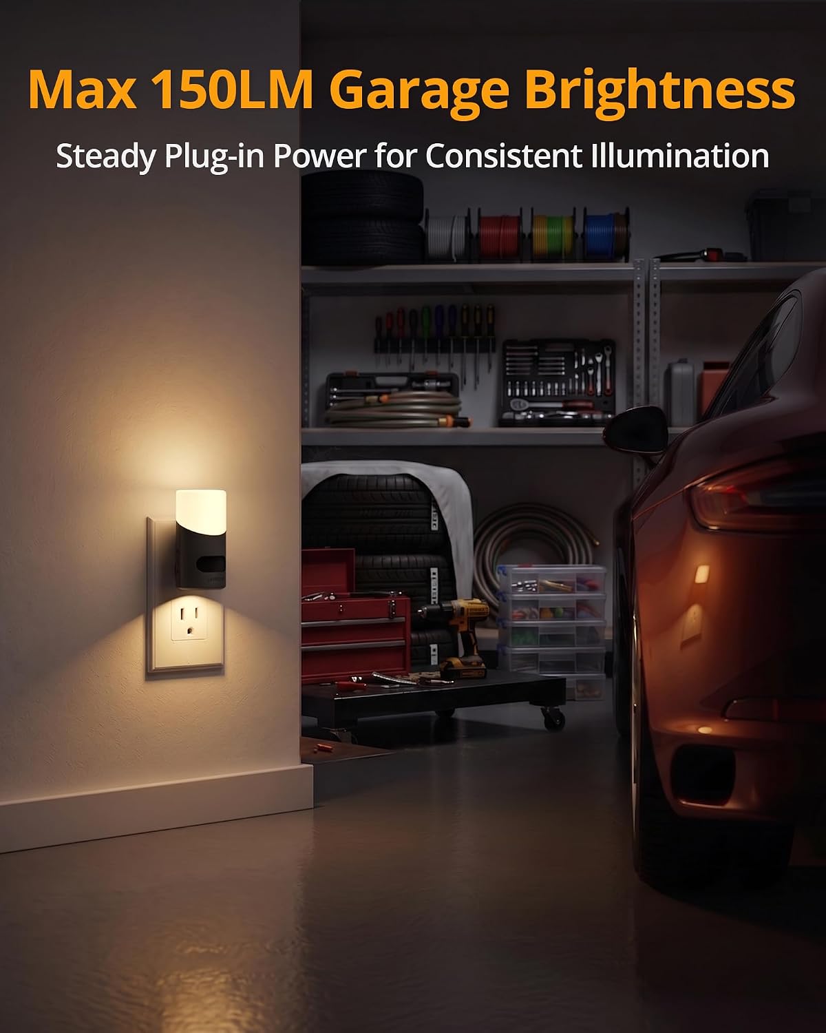 Lyridz LED Night Lights Plug into Wall with Motion Sensor, 1-150LM Dimmable Plug-in Nightlight Indoor for Bedroom, Bathroom, Hallway, Stairs, Pet House, Toilet, 2 Pack