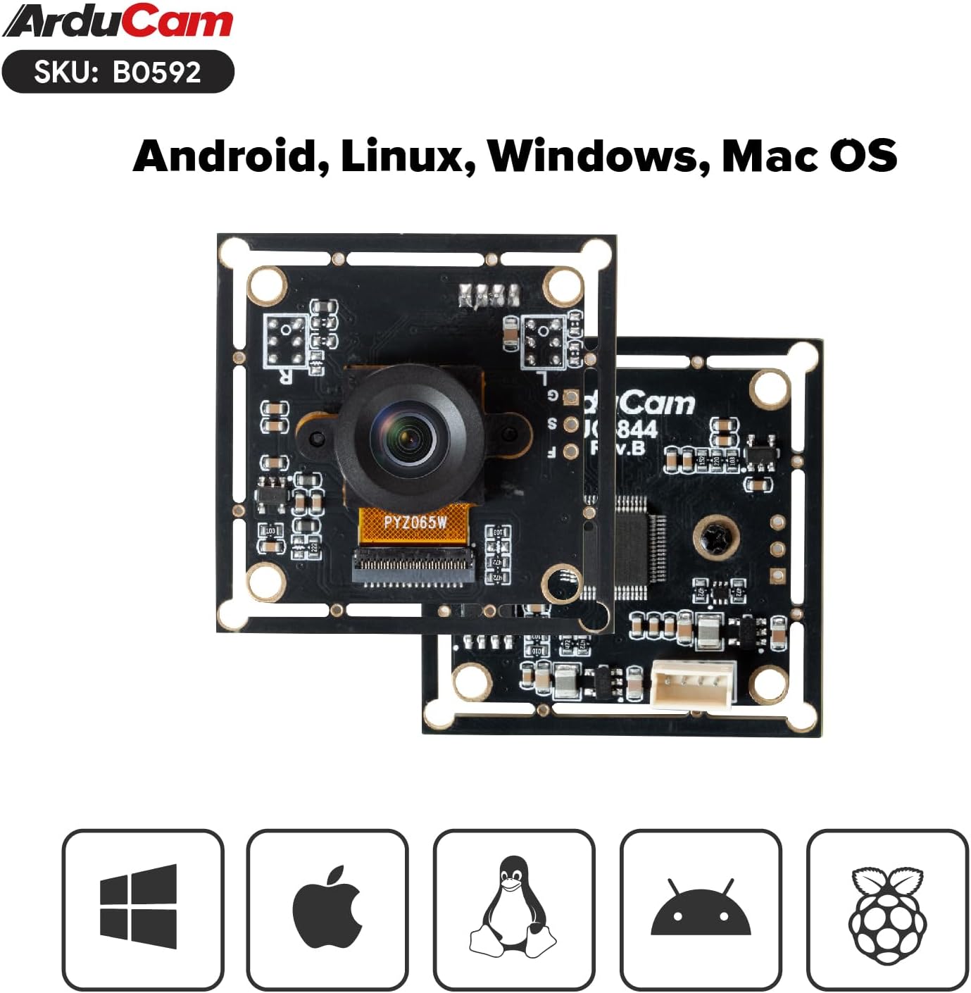 Arducam 120fps Monochrome Global Shutter USB Camera Module, 800P High Speed UVC Webcam with 130°D Wide Angle M12 Lens, for PC, Laptop, Android Devices & Raspberry Pi