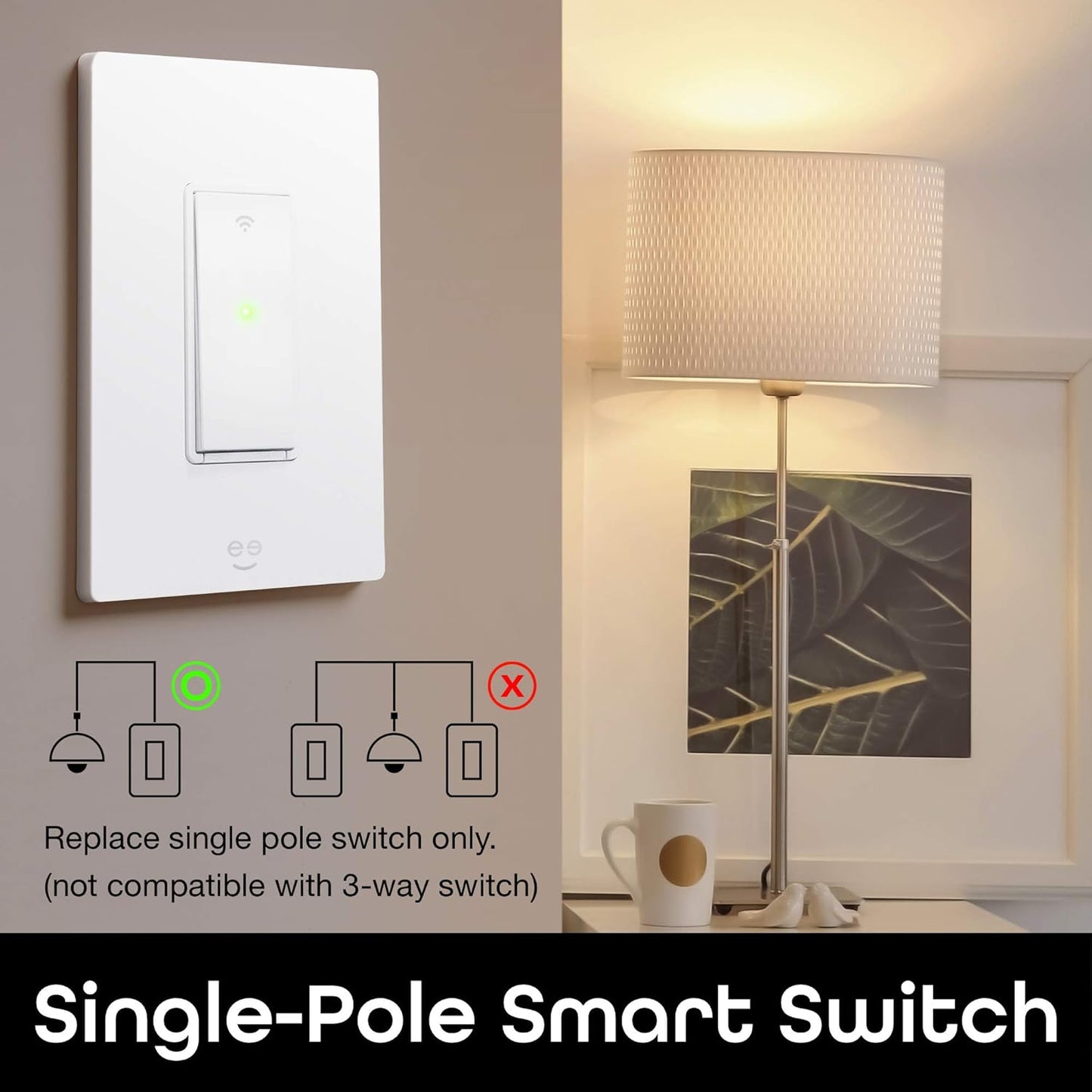 Geeni TAP Smart Light Switch, White, 1 Switch - Requires Neutral Wire - Works with Amazon Alexa and Google Home Requires 2.4 GHz Wi-Fi