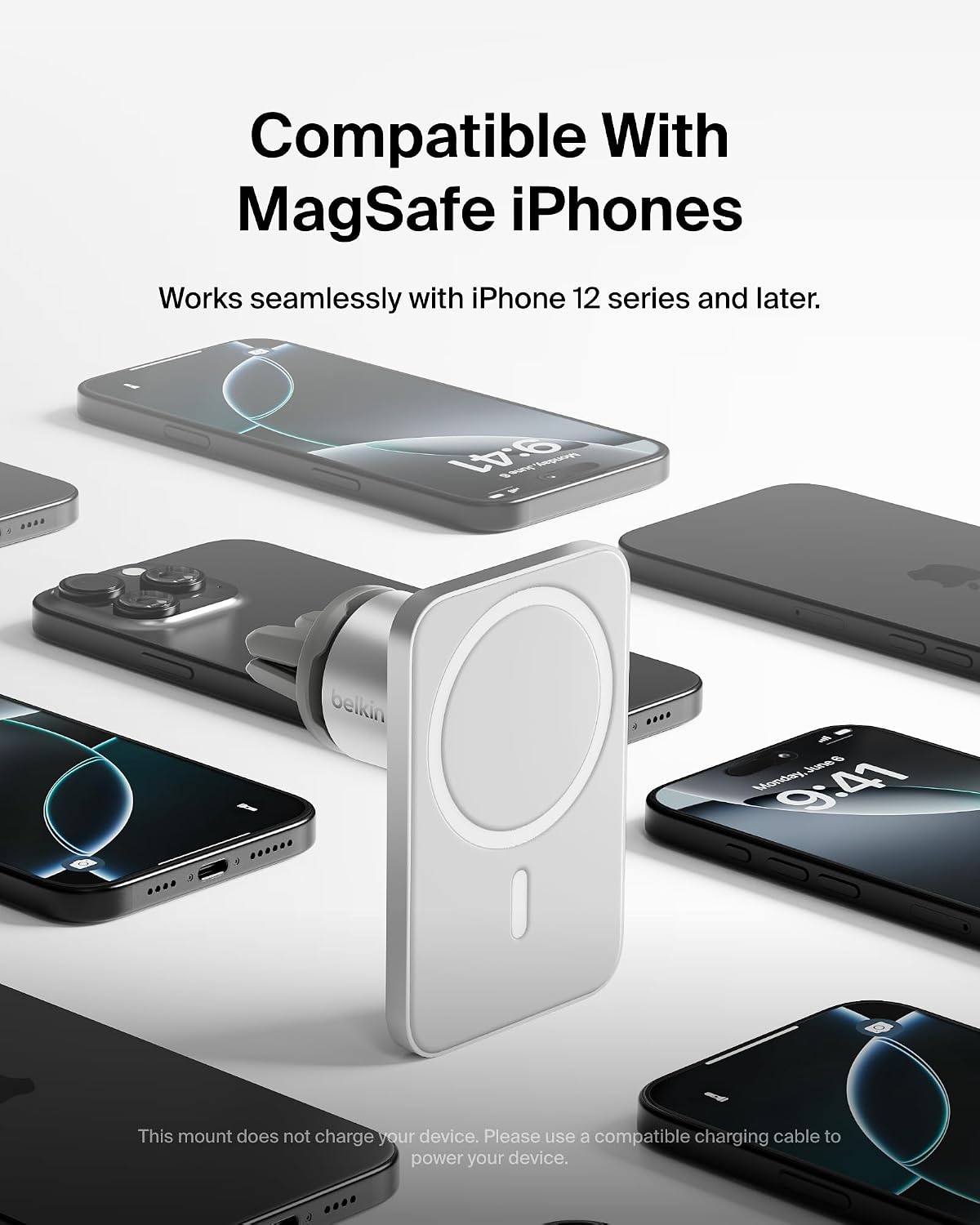 Belkin Magnetic Vent Mount Pro, MagSafe-Compatible Phone Holder for iPhone | Car phone mount, iPhone 17/16/15, Pixel 10 compatible, air vent mount, hands-free driving, road trips