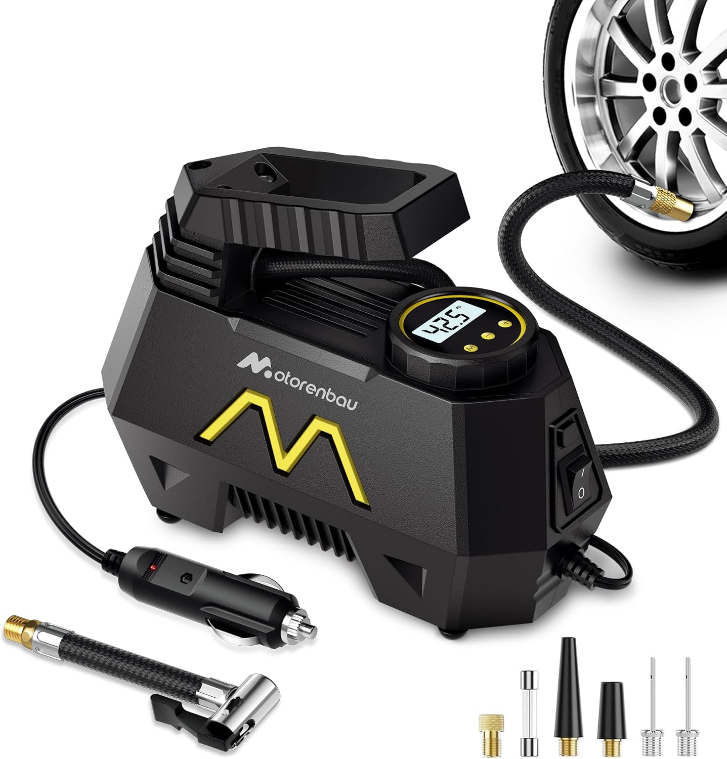 Tire Inflator Portable Air Compressor, Air Pump for Car Tires, 9.84Ft Cord-12V DC-Powered Auto Pump with Digital Pressure Gauge, LED Light-Car Accessories for Car, Motorcycles, Bicycle, Ball, Balloons