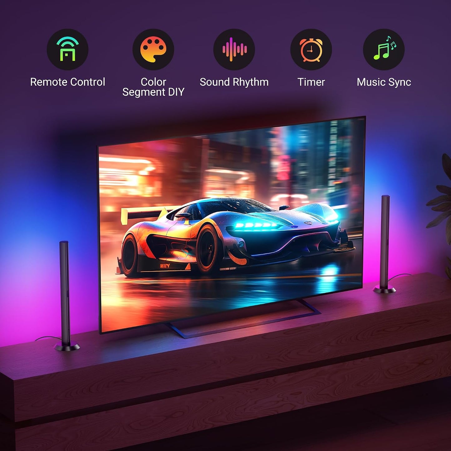 TJOY Smart Light Bars, Gaming Lights for Desk, 14 Inches, RGB Light Bar, TV Backlight with Music Sync and Scene, 60 Lumens, Mood Lighting for PC, Game, RGB Desk Lighting(Black)