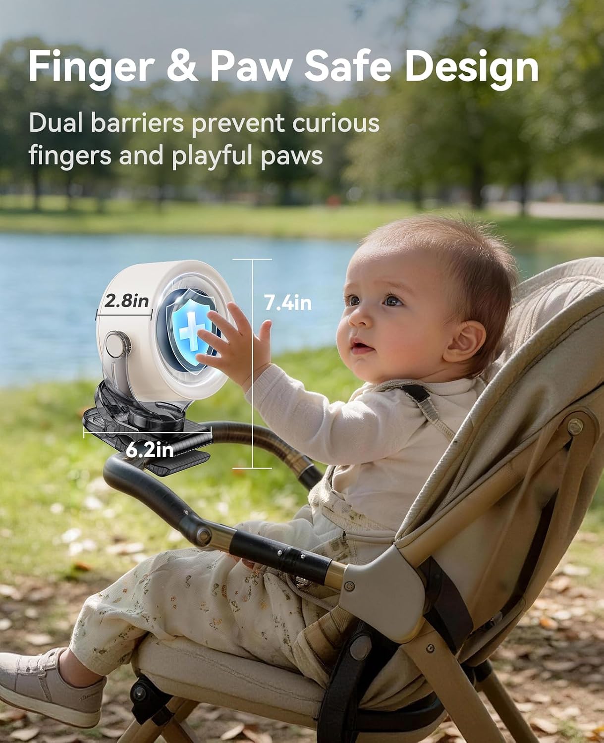 KIMMOO 4000mAh Rechargeable Portable Clip on Fan-100-Speed Touch Control, LED Display, 360° Rotate Quiet Turbo Desk Fan, Small Battery Operated USB Fan for Stroller Bed Travel Camping Golf Gym (White)