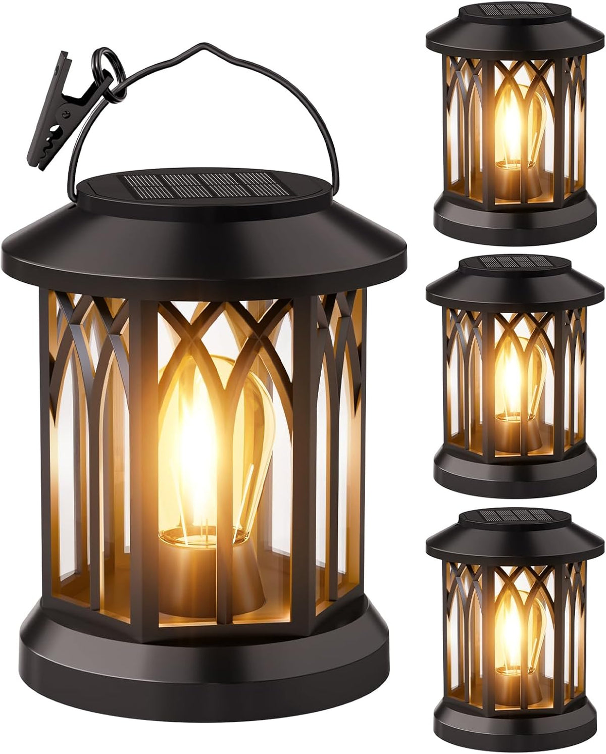 Hanging Solar Lanterns Outdoor Waterproof: 2 Pack Garden Lantern Decorative | Warm Ambient Light, Clip‑on Hanging Design, 12h All‑night Glow, Ip65 Waterproof, Auto On/Off, 800mah Battery, No Wiring