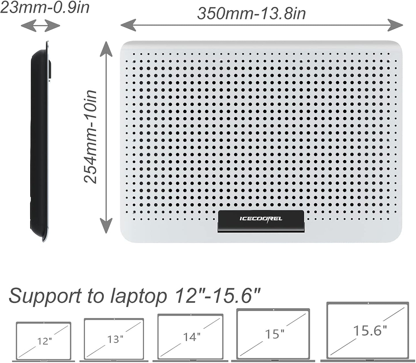 Aluminum Laptop Cooling Pad, Laptop Cooler Stand with 7 Height Adjustable, Laptop Fan Cooling Pad for Laptop 12-15.6 Inch, Notebook Cooler Pad with Two USB Port (Silver)