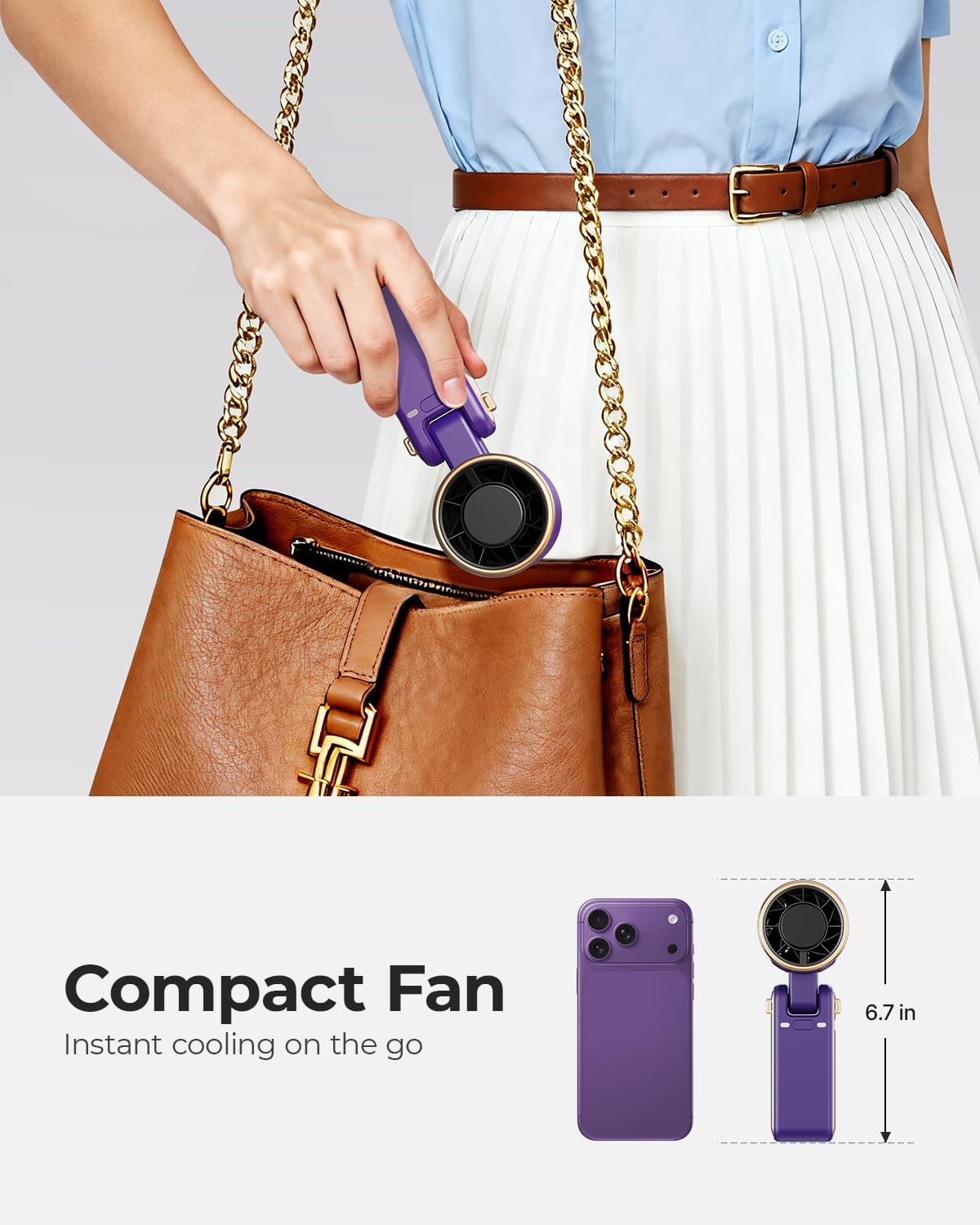 Portable Handheld Turbo Fan - 5 Gear High Speed 4000mAh Rechargeable Mini Personal Hand Fan Blow Cold Air, Battery Operated Travel Essentials, Beach Vacation, Gifts for Women, Men (Purple)