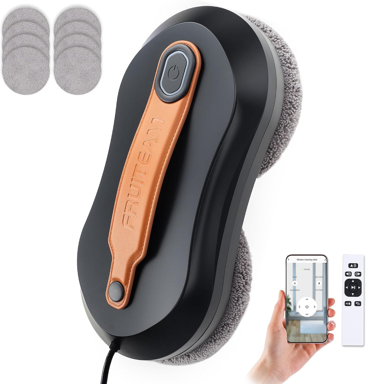 FRUITEAM Automatic Window Cleaner Robot with Dual Direction Auto-Spray | APP and Remote Control, Smart Path Detection, Triple Safety System Anti-Drop for High-Rise Windows, Glass,Door, with 8 Rags