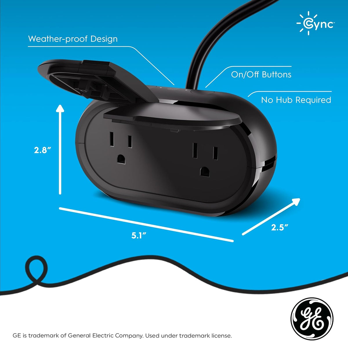 GE Cync Outdoor Smart Plug, Wi-Fi & Bluetooth, Alexa & Google, 1pk | Weather-resistant outdoor smart outlet, Wi-Fi & Bluetooth, app scheduling, voice control, Alexa & Google compatible