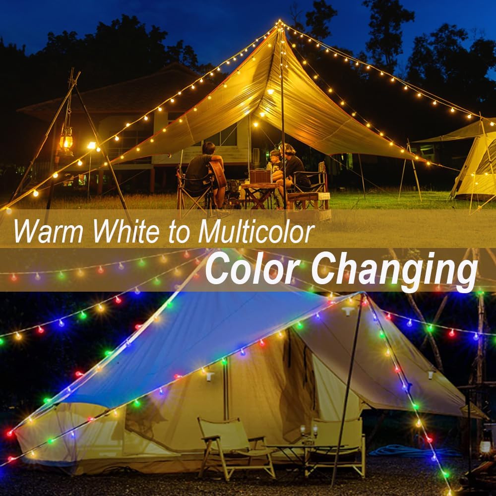 Mocalido 40ft Globe String Lights Battery Operated Outdoor, 80 LEDs Hanging Lights with Remote, Warm White & Multicolor Waterproof for Outside Indoor Camping Tent Decor