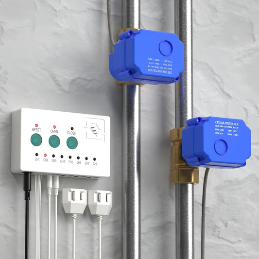 Water Leak Detector, Automatic Water Leak Alarm System, with 2X 3/4" NPT Shutoff Valves & 2 Sensors, Flood Prevention for Water Heater Laundry