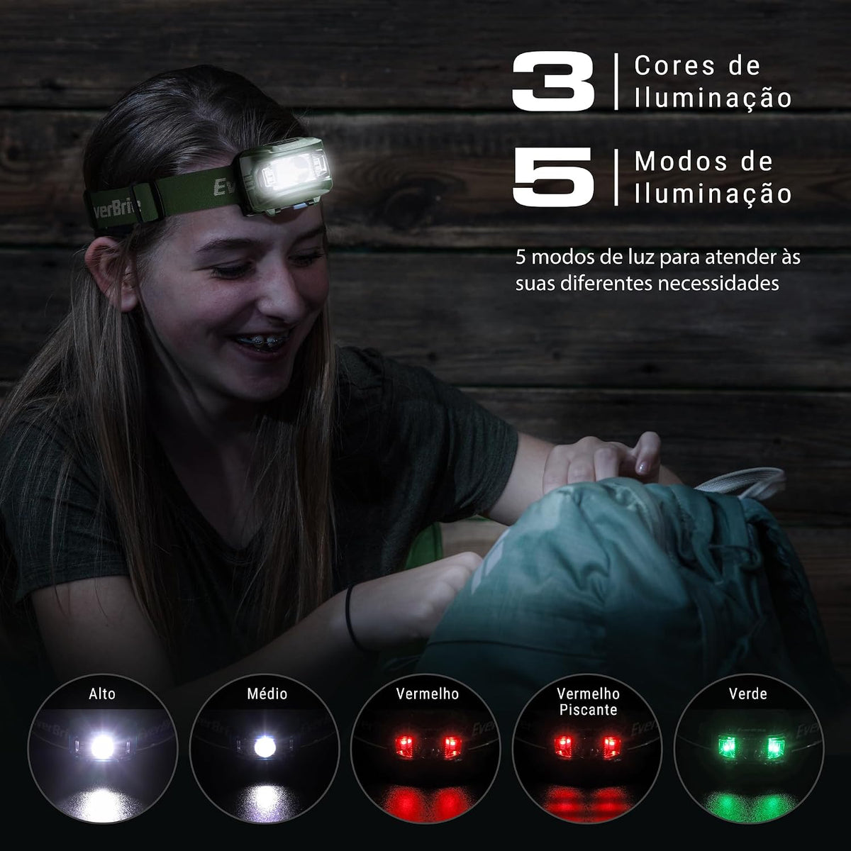 EverBrite Headlamp, 5 Pack LED Head Lamp for Kids & Adults, Red Light | Batteries Included, 300 Lumens, White Red & Green Light Modes, Memory Function, Adjustable Beam, Camping, Hiking, Emergency