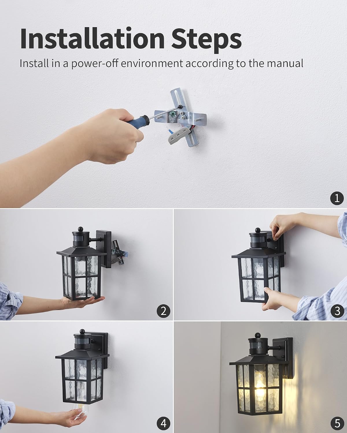 KDG Black Outdoor Motion Sensor Modern Patio Wall Light Fixtures Set of 2