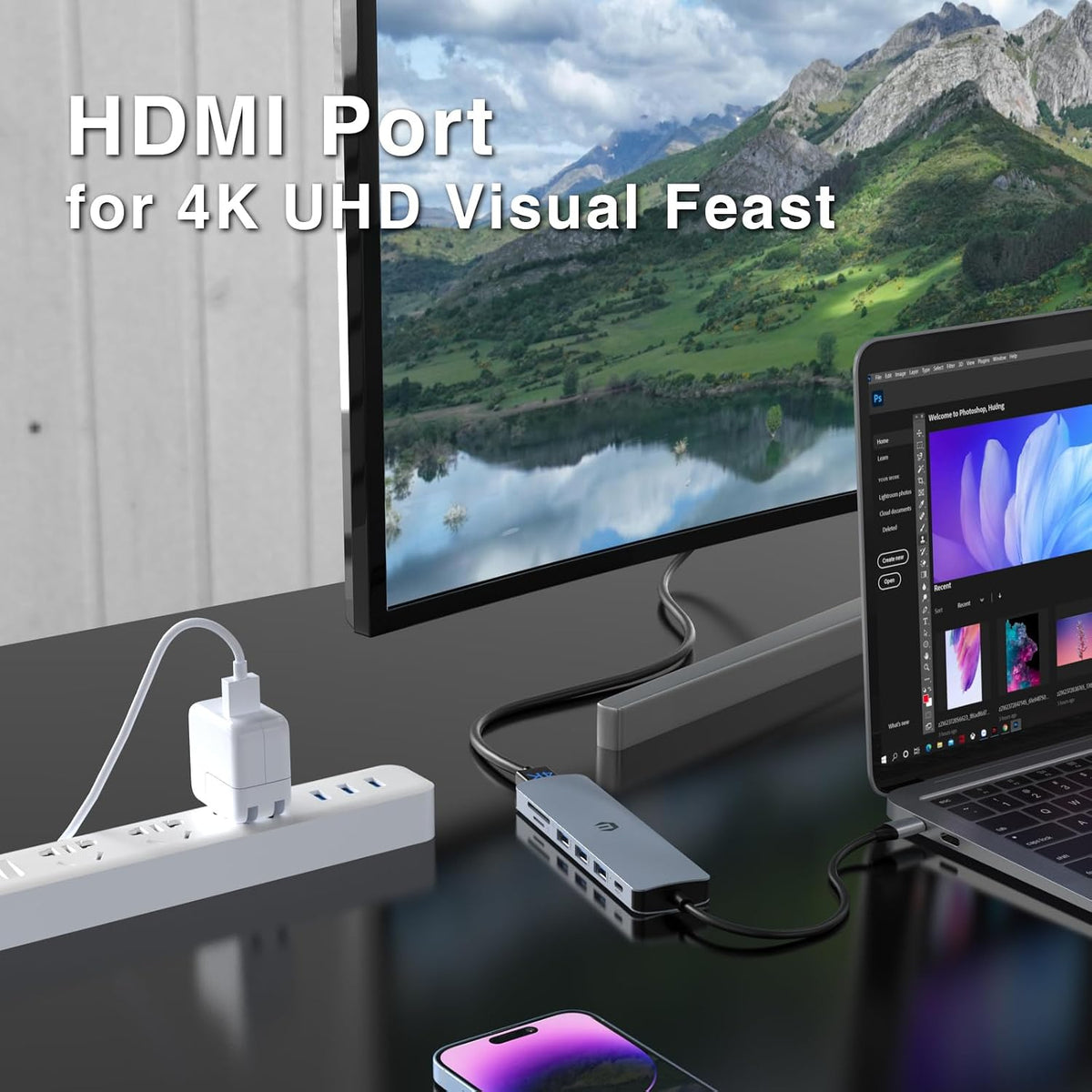 USB C Hub Multiport Adapter, 7-in-1 USB C Docking Station with HDMI, 100W PD, 3 USB 3.0, SD/TF Slot for MacBook Pro/Air, Type C Laptop