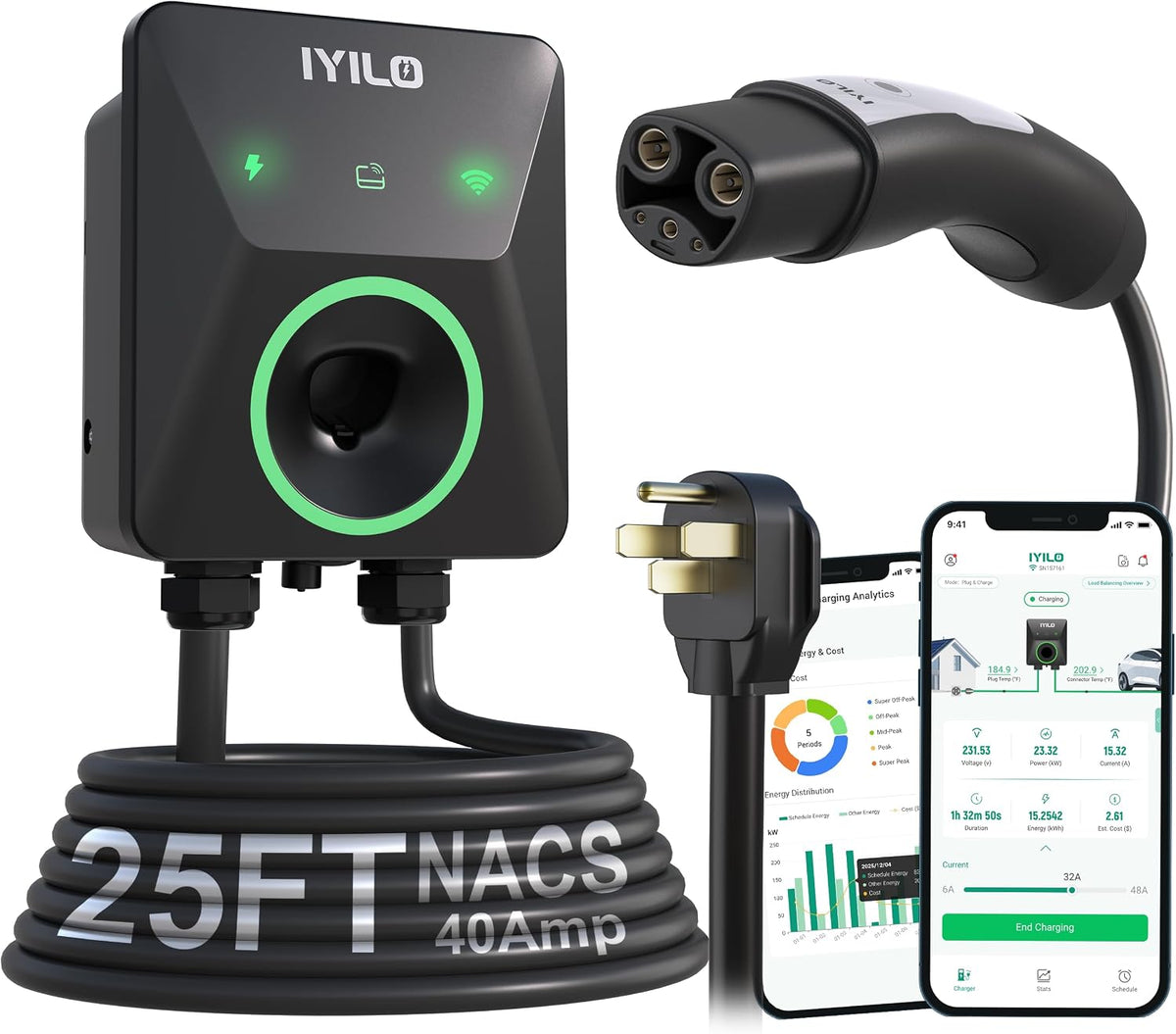 Level 2 EV Charger for Tesla, 40Amp/9.6KW, UL 2594/ETL/Energy Star