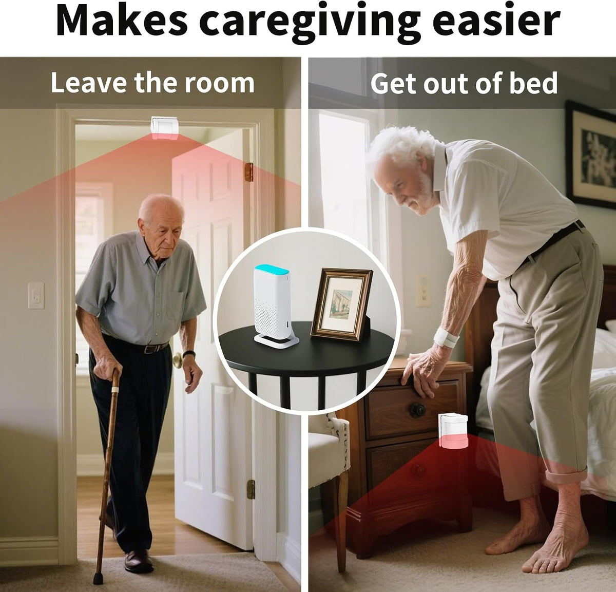 Bed Sensor Alarm and Fall Prevention for Elderly, Motion Sensor Alert System with 58 Melody/LED/Vibration Mode, for Patients Seniors Elderly Monitoring at Home