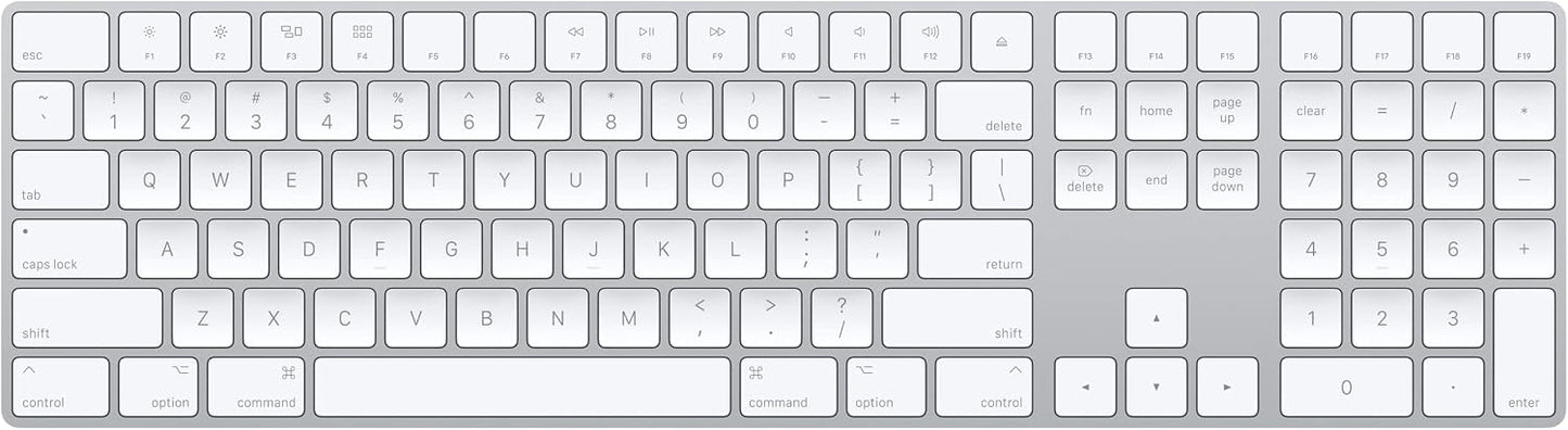 Apple Magic Keyboard with Numeric Keypad: Wireless, Bluetooth, Rechargeable. Works with Mac, iPad, or iPhone; US English - White | USB-C Magic Keyboard with numeric keypad and scissor mechanism for scrolling, gaming and finance