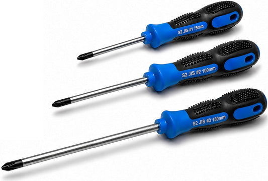 JIS Screwdriver Set 3PCS (#1#2#3), Long Reach Magnetic Precision Screwdrivers for Japanese Screws, S2 Steel, JIS Standard, for Motorcycle, Bicycle & Auto Repair