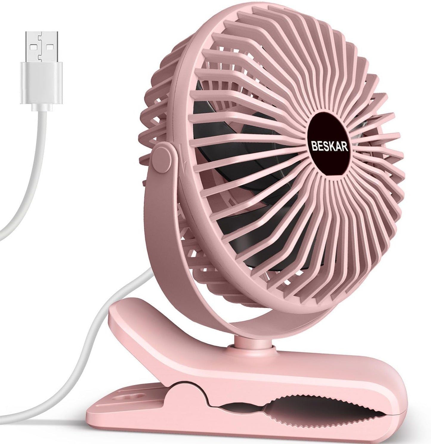 BESKAR USB Clip on Fan, Portable Small Desk Fan with Cord Powered | 3 Speeds Strong Airflow, Sturdy Clamp, Ultra Quiet Personal Cooling Fan for Office Dorm Bedroom Stroller