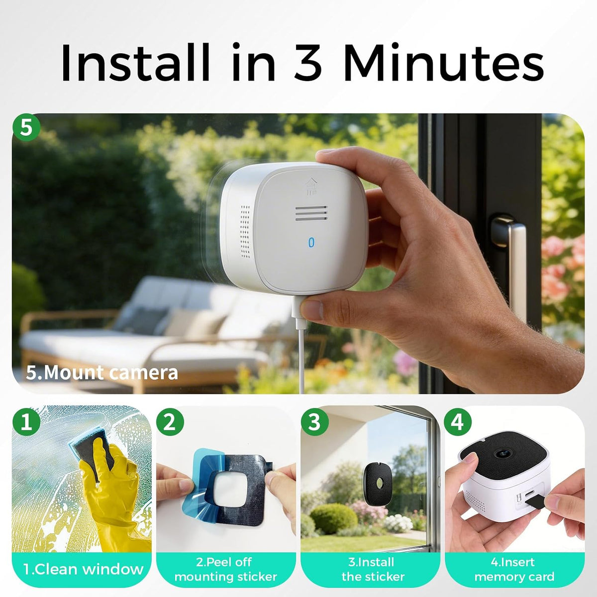 No Drill Window Camera, QHD+ 2880x1620, 2Pack Indoor Window Security Cameras with Color Night Vision for Home Security, 2.4G&5G WiFi, Motion Detection, Compatible with Alexa&Google Assistant