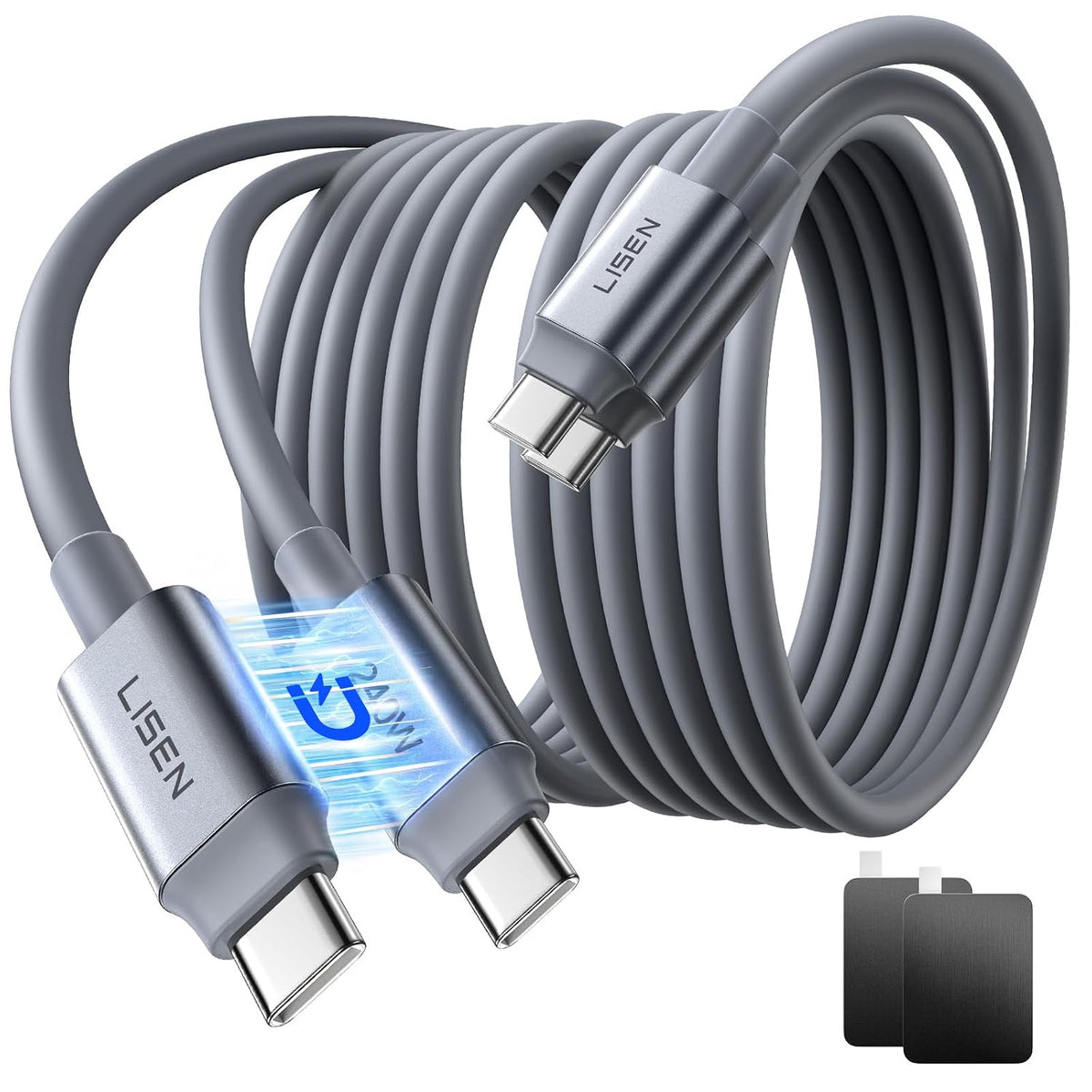 LISEN 240W Magnetic USB C Cable Fast Charging (2 Pack 5FT) Silicone Soft