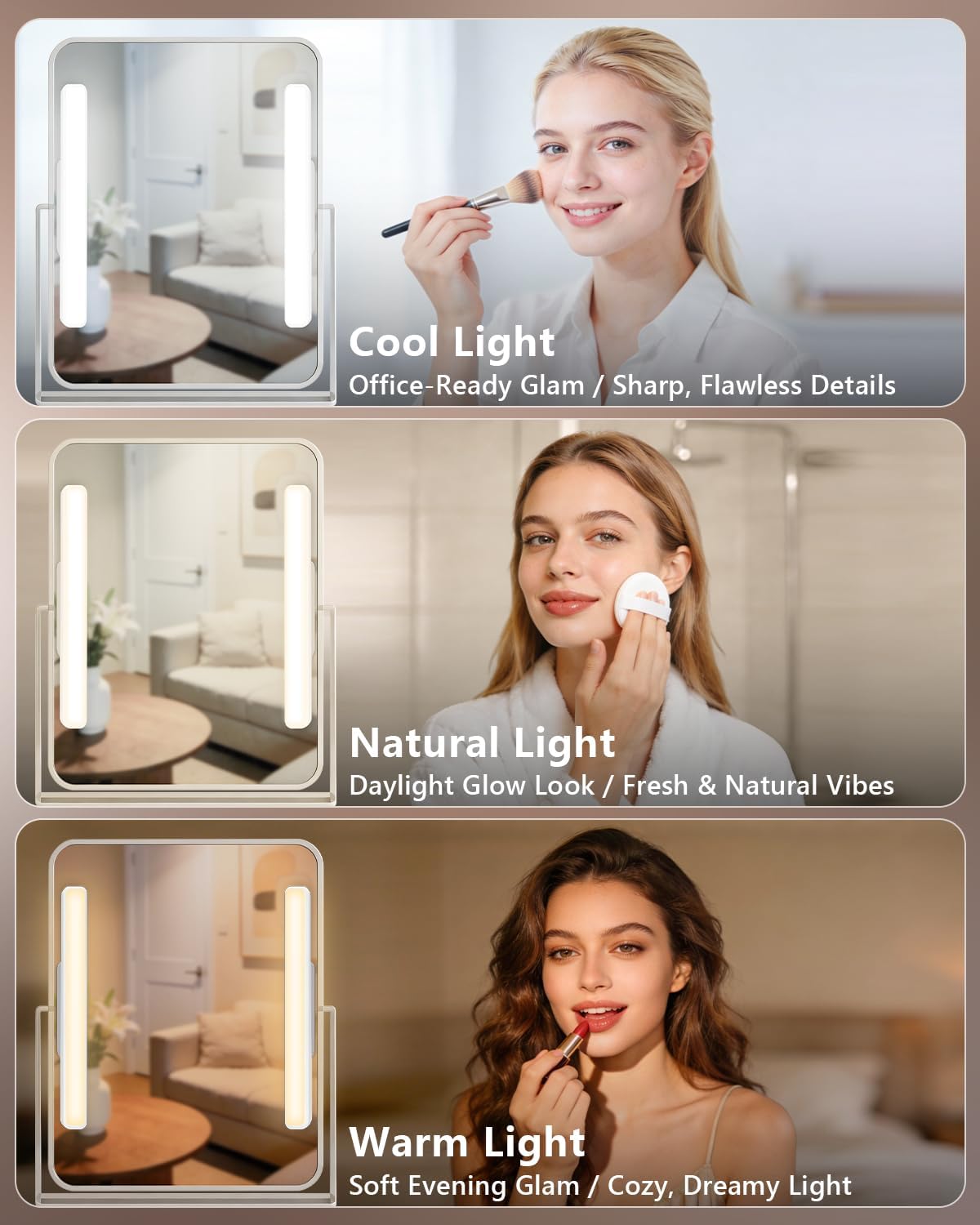 WILLED 5W Mirror Lights with Remote Control,Eye-Friendly Vanity Lights Stick on,Adjustable Color Temperatures Makeup Light with Battery Level Display,Rechargeable Light bar for Bathroom(2 Pack)
