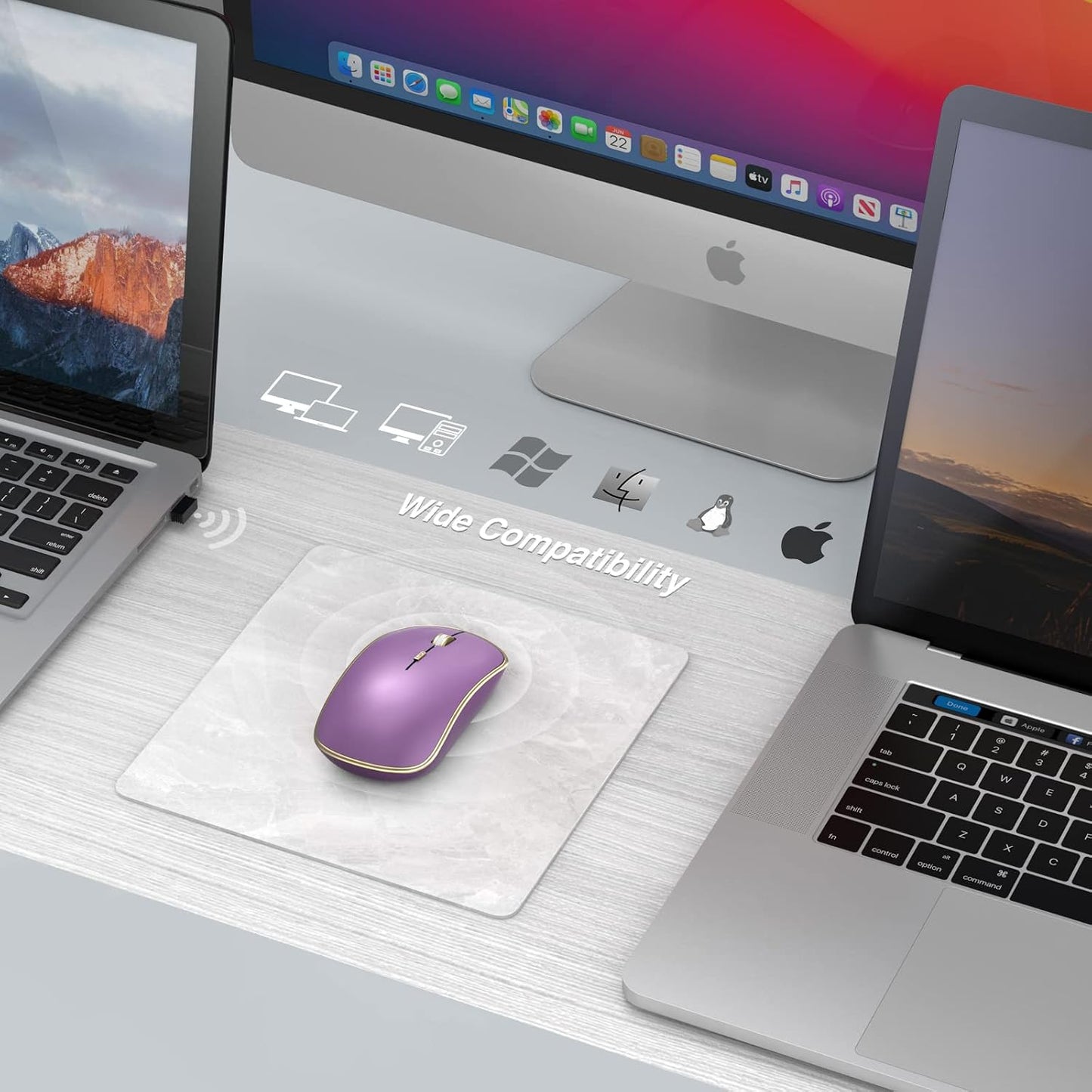 JOYACCESS Silent Wireless Mouse - 2.4G Portable & Ergonomic with 5 DPI Levels for Desktop, Notebook, PC & Laptop (Purple)