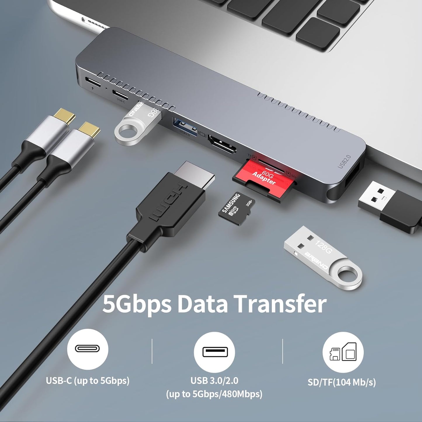 USB C Hub Adapter for MacBook Pro/Air Docking Station 8-in-2 for Mac Book Accessories Dongle HDMI 4K@30Hz, Thunderbolt 4/3, USB 3.0, SD/TF Card Reader, USBC Dock Multiport Adapter (Not Work with Neo)