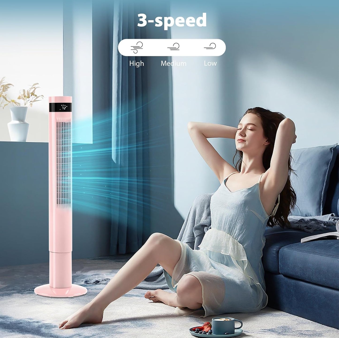 Antarctic Star Tower Fan Portable Electric Oscillating Fan (43 inch, Pink) | Quiet Cooling Remote Control Standing Bladeless Floor Fans 3 Speeds Wind Modes Timer for Bedroom Office