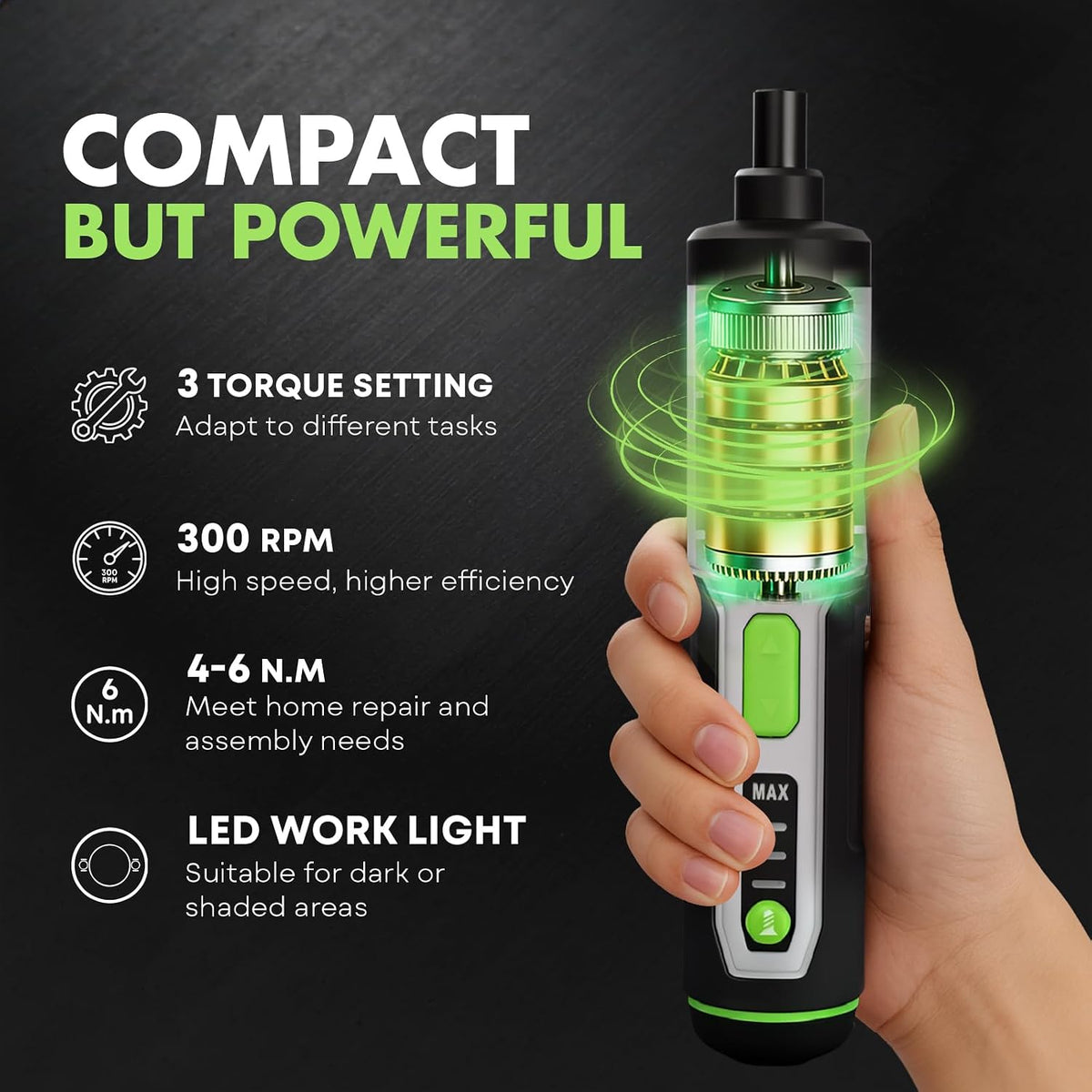 Electric Screwdriver Cordless Power Screwdrivers Set Tool Kit 25 Bits 3 Torque Settings LED Work Light Rechargeable for Furniture Bike Repair Tool