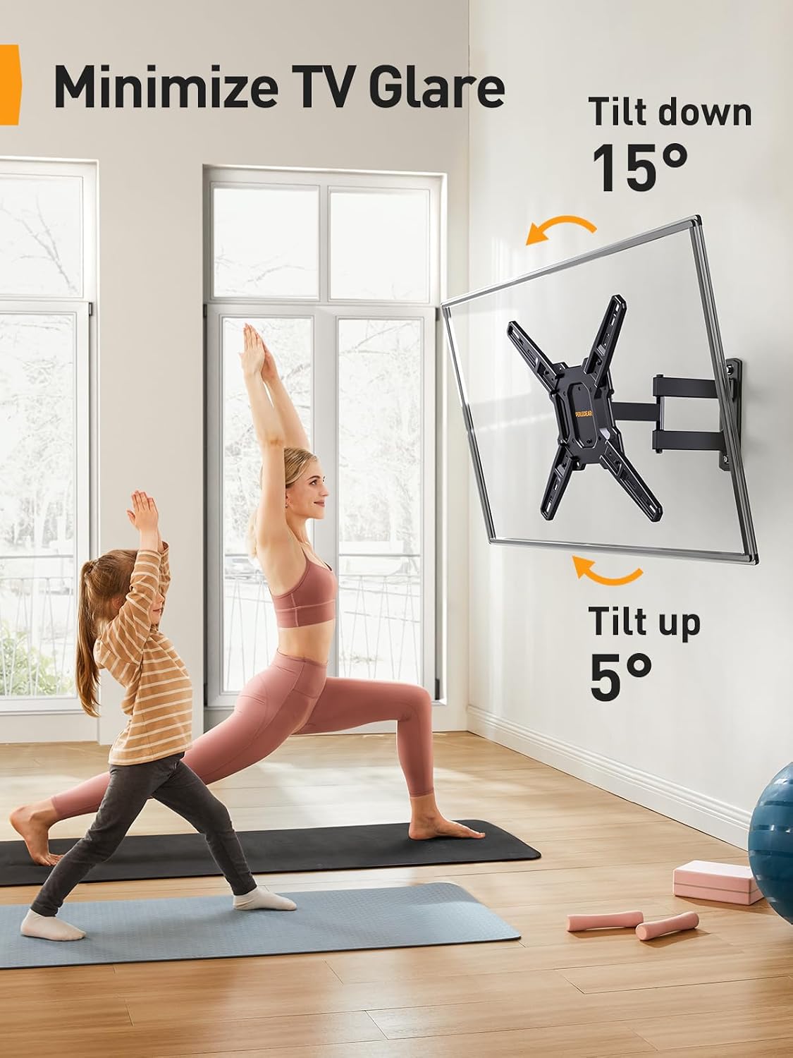 Perlegear Full Motion TV Mount for Most 26–65 inch Flat or Curved TVs up to 82 lbs, Wall Mount TV Bracket with Articulating Arms, Tool-Free Tilt, Swivel, Extension, Max VESA 400x400mm, PGMF3