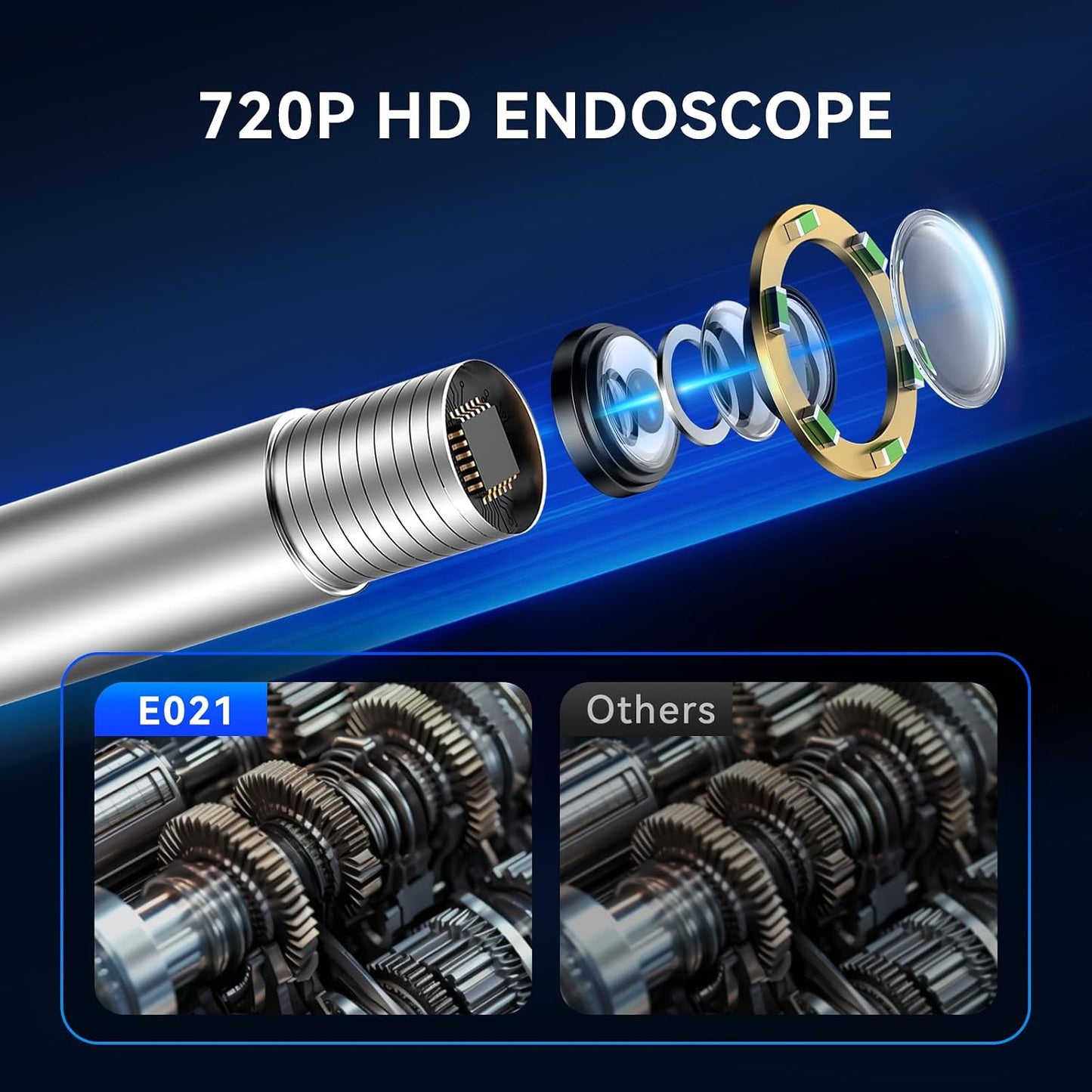 MUCAR E021 USB Endoscope Borescope, 720P Borescope with 6 Adjustable LED Light, Compatible with PC and MUCAR Scanners