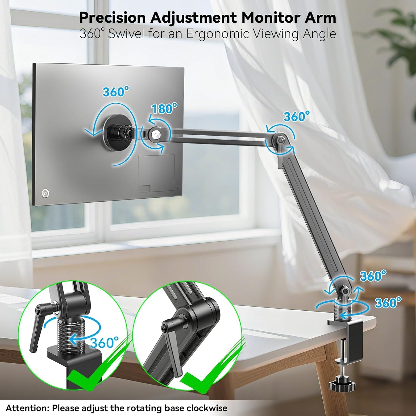 Jakeko Magnetic Portable Monitor Holder Arm - Heavy Duty Solid Aluminum 75mm VESA Mount Desk Clamp 8.3" 12.9" 15.6" 16" 17.3" 18.5 inch 360° Swivel Base with Cable Clips