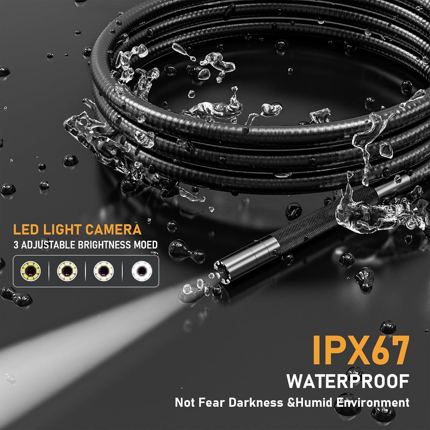 0.24in Two-Way Articulating Borescope, Endoscope Camera with Light | Industrial Inspection Camera, 5FT Flexible Semi-Rigid Cable, IP67 Waterproof, 4.3" IPS Screen, Automotive Engines & Plumbing