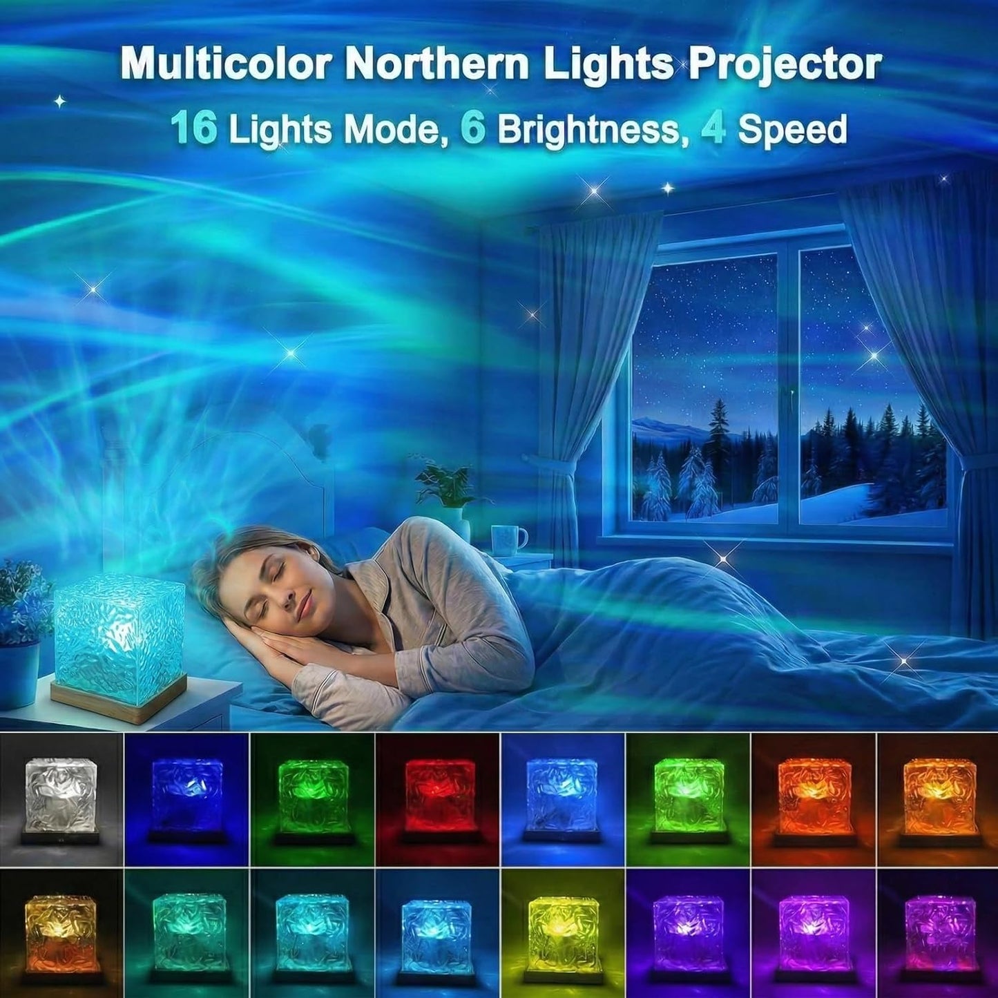 RICHMYC Ocean Wave Projector Light, 16 Colors Rotating Water Lamp, Remote | Beach Decor Sea Themed Gradual Northern Lights Projector for Office Bedroom Bathroom Bar Restaurant (Plug in 4.7in)