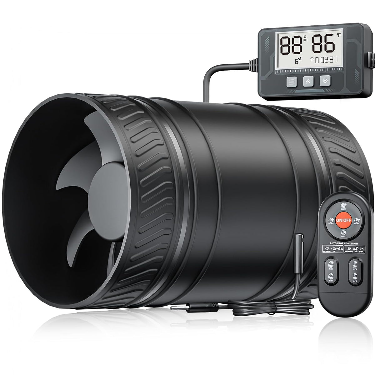 Inline Duct Fan Furnace&Parts Accessories HVAC Fans 6 Speeds Timer Sensor