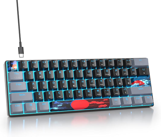 60% Mechanical Keyboard Grey and Black, Compact 60 Percent Gaming Keyboard RGB Backlit, 61 Keys Mini Keyboard, USB Wired Office Keyboard for Windows Mac Laptop PC (61 Dark/Blue Switches)