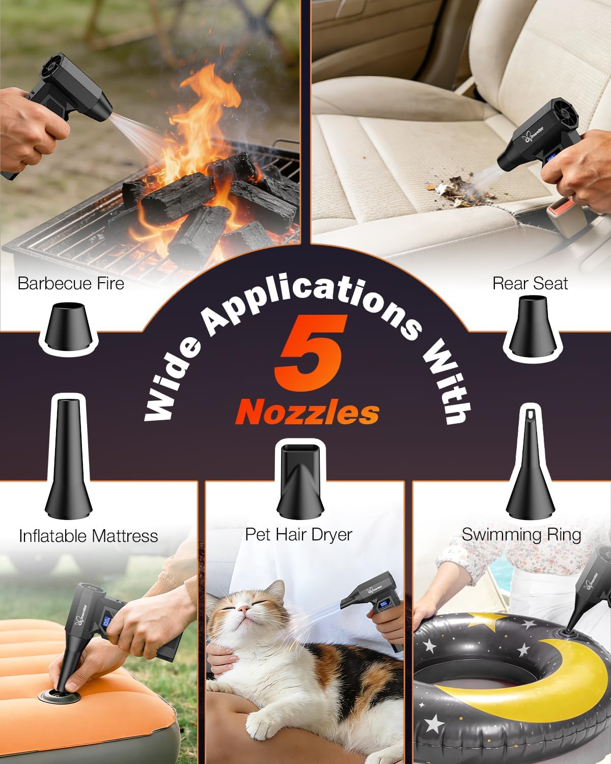 DreamBee Compressed Air Duster, 150000RPM Super Power Electric Air Duster with LED Display, 4-Gear Rechargeable Air Blower with LED Light, Cordless Turbo Fan for Computer, Keyboard, Car, Home, Outdoor